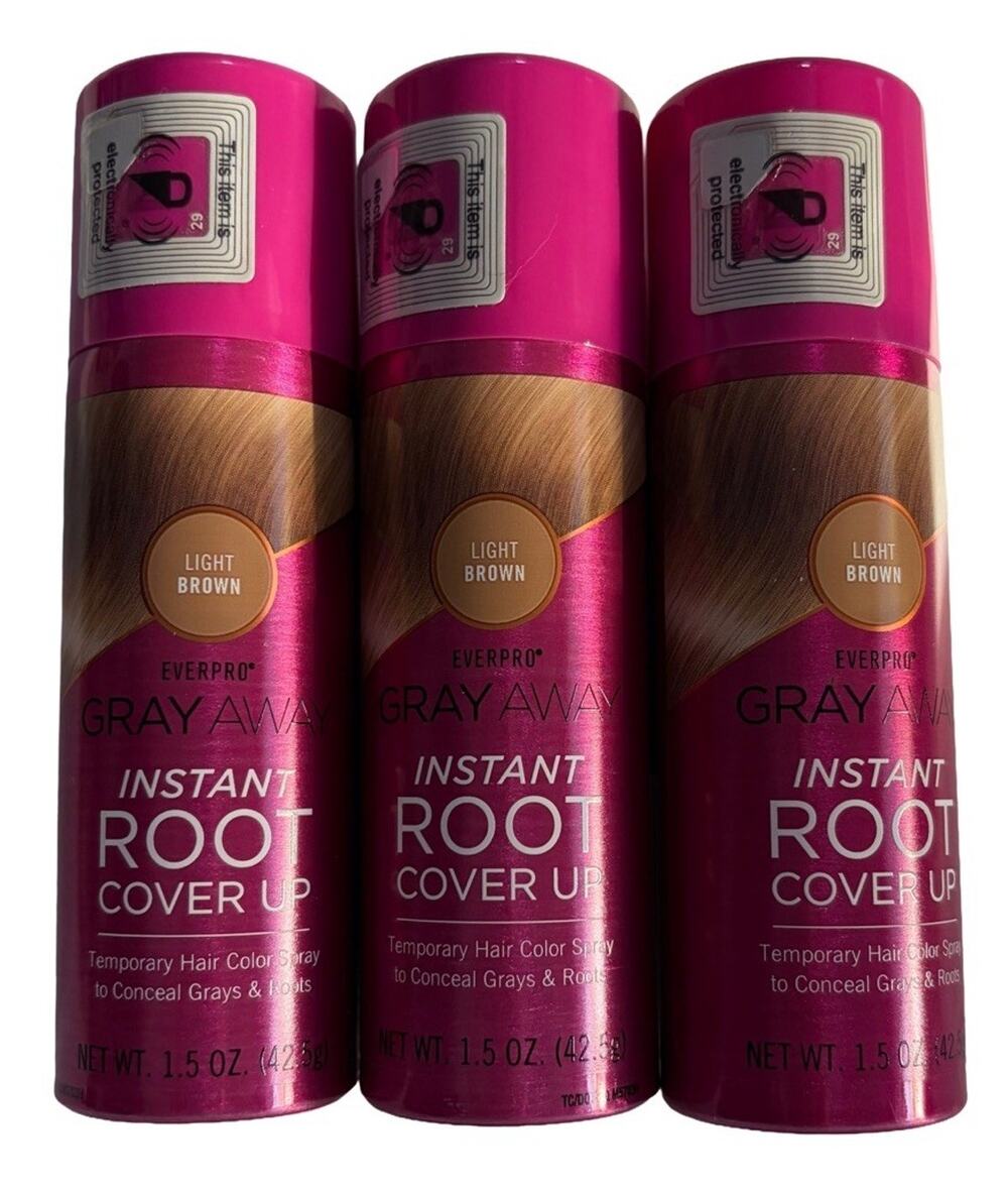 Everpro Gray Away Instant Root Cover Up Light Brown 1.5 oz Spray 3 Pack NEW